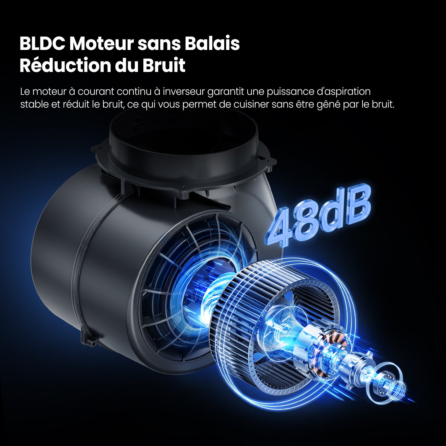 COMFEE Hotte Aspirante Inclinée 90cm 800m³/h Classe A++, Commandes Gestuelles, BLDC Moteur, 4 Vitesses, Evacuation & Recyclage, Verre Noir - 8