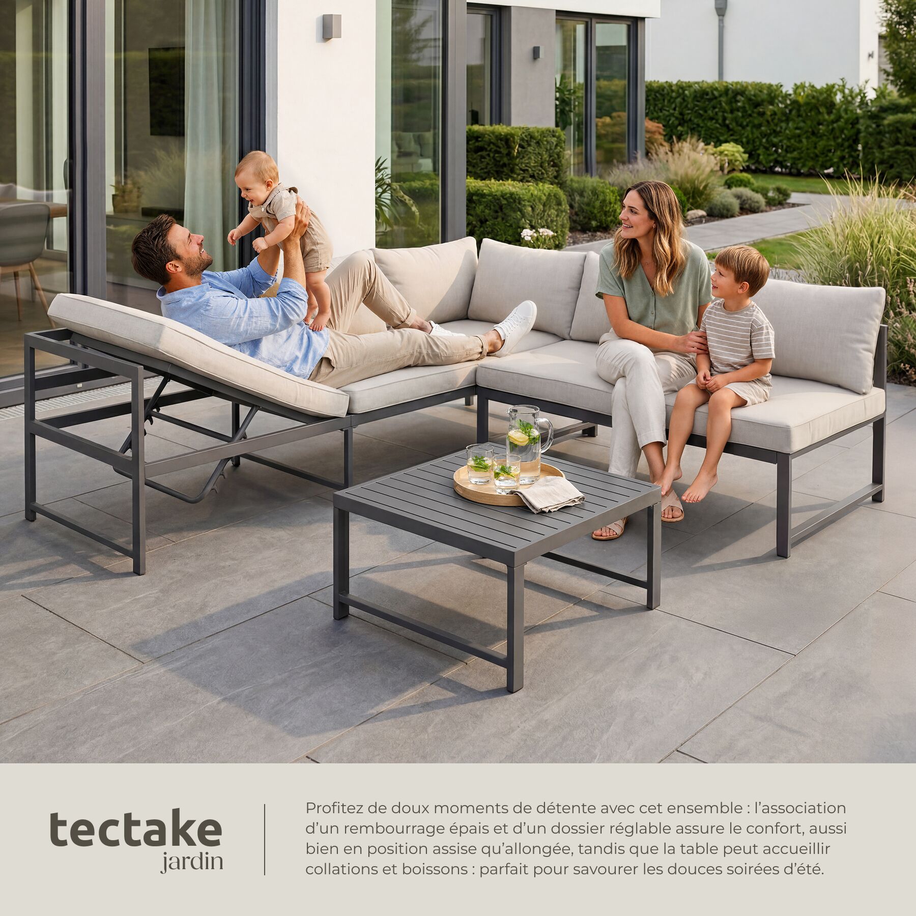 Salon bas de jardin en Aluminium Gris 4 personnes - 4