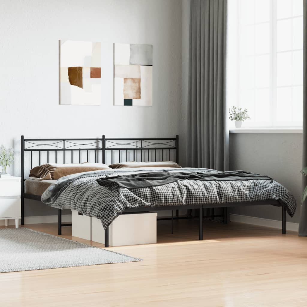 Struttura letto in metallo con testiera/pediera nera 150x200 cm