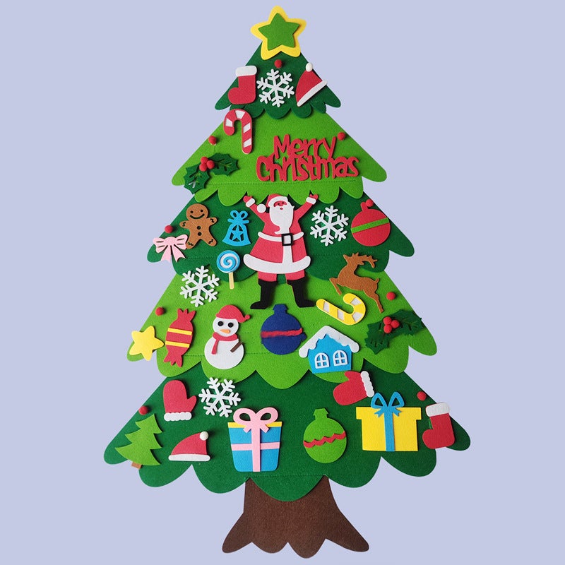 Albero di Natale con luci a LED, albero di Natale fai da te in feltro con 32 ornamenti rimovibili, decorazioni artigianali natalizie, 100 cm - 3