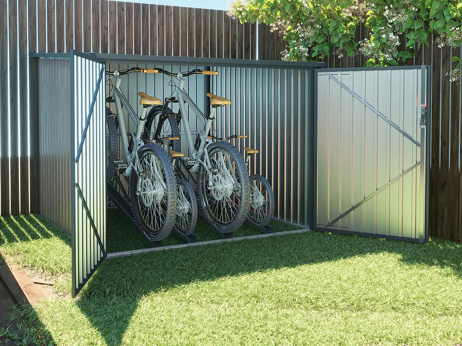 Schowek na rowery z metalu/ocynkowanej stali z efektem drewna 4 m² na 4 rowery - NIKI