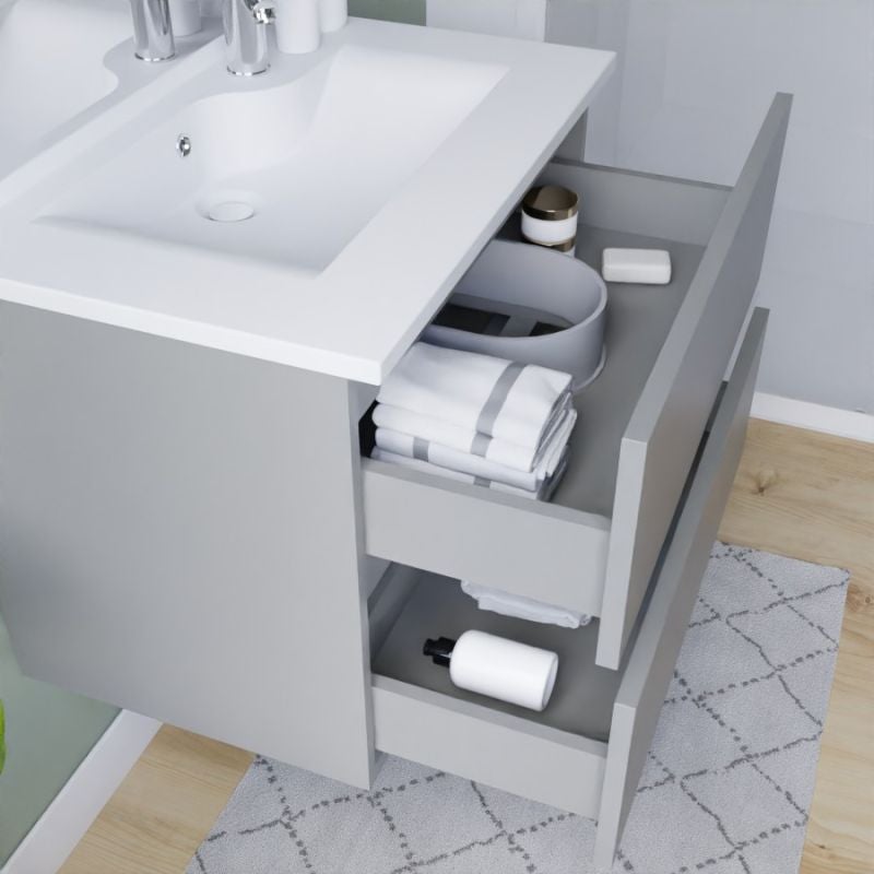 Meuble vasque ROSALY INOX 60 cm + miroir Elégance ht105- Gris- Plan vasque en Résine - 6