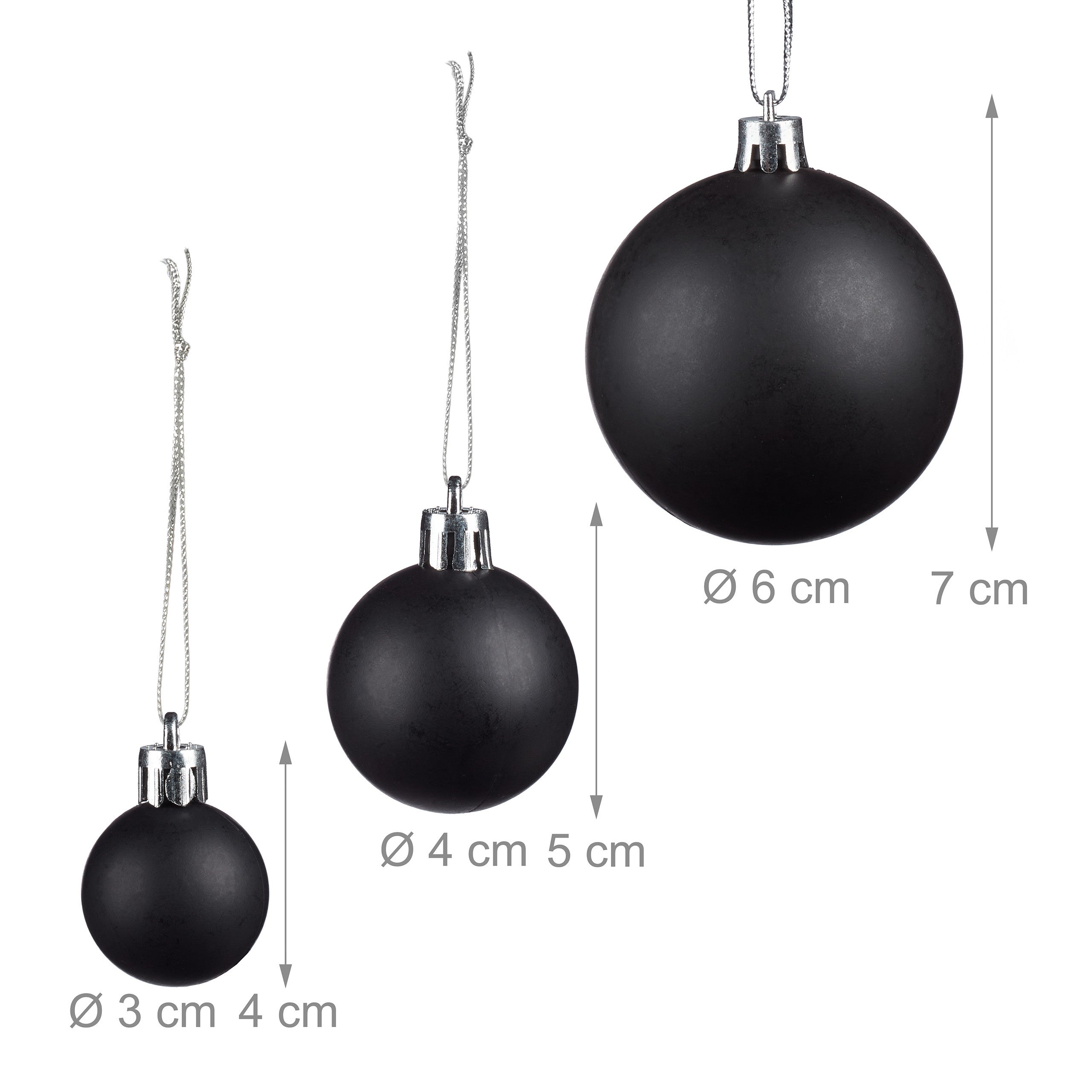 Boules de Noël, Lot de 100, Décoration, polies, scintillantes et luisantes, Boule de Noël ∅ 3, 4&6 cm, noir, Relaxdays - 4