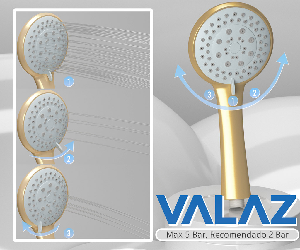 Valaz Barra de ducha/bañera termostática redonda ajustable hasta 150CM oro mate con protección PVD - Serie Ebro - 25cm - 4