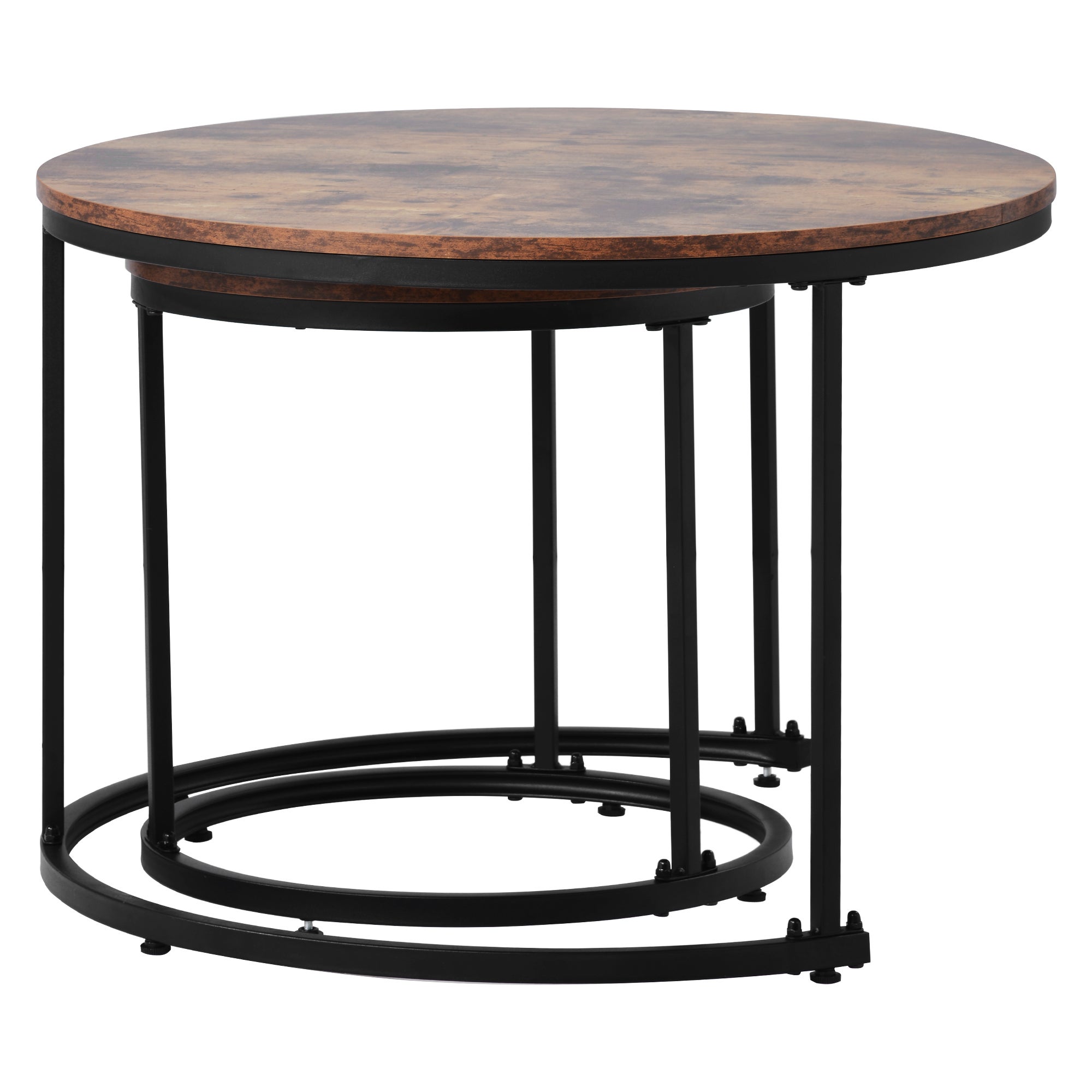 Lot de 2 tables basses gigognes, table d'appoint ronde en MDF, placage marbré, style industriel, marron - 6
