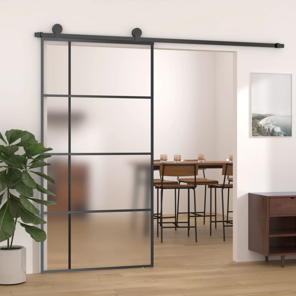 Puerta corredera | Puerta de la cocina ESG vidrio y aluminio negra 102,5x205 cm CFW31226 - 2