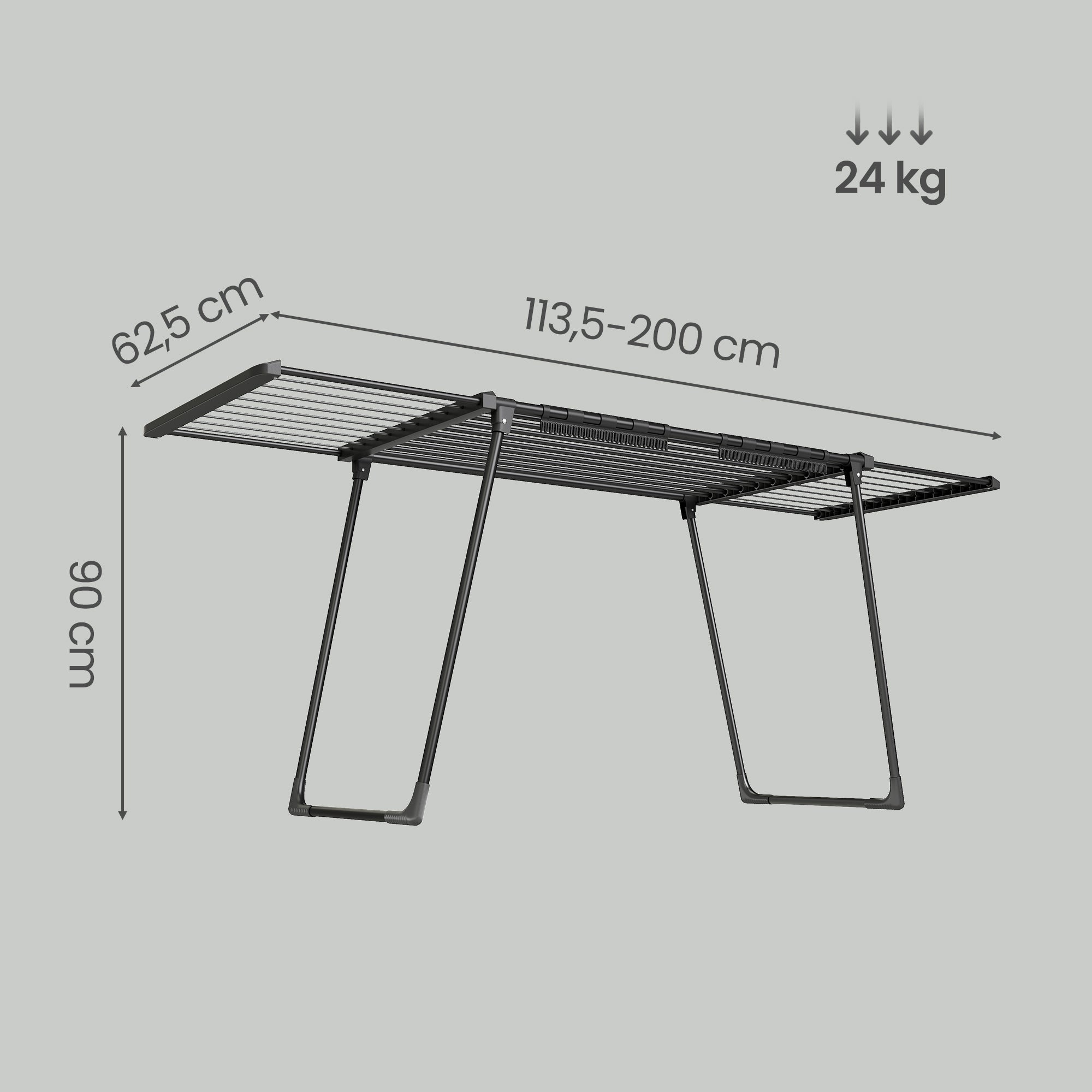 Étendoir à Linge Pliable, Support Extensible avec Porte-chaussettes, 22 m d’Étendage, Noir - 5