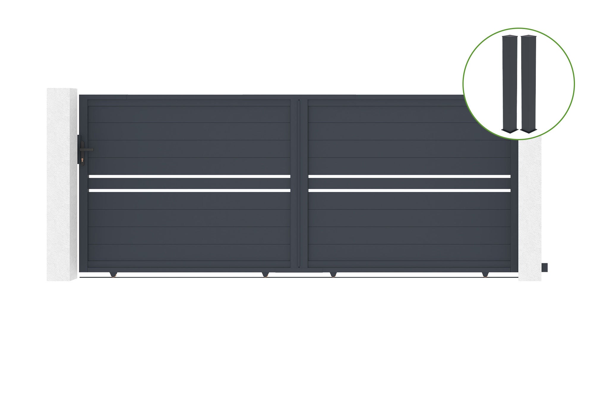 Brama przesuwna 4m EIGER wys. 160cm aluminium szare + 2 słupki 20x20cm wys. 190c