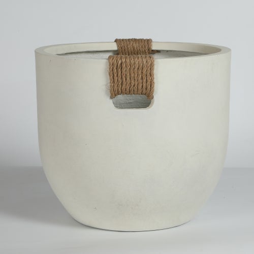 Lot de 2 Pots de Fleurs Ronds Aspect Béton - Jardinières Intérieur Extérieur avec Drainage - Blanc Cassé - Ø37 et Ø46 cm - 5