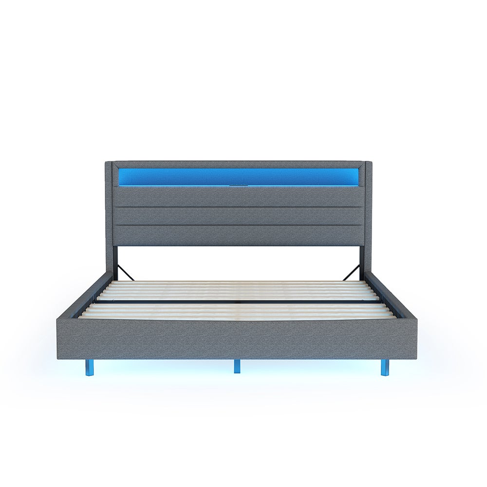 Lit Simple Rembourré, Avec Bande Lumineuse LED Et 4 Tiroirs, Tête De