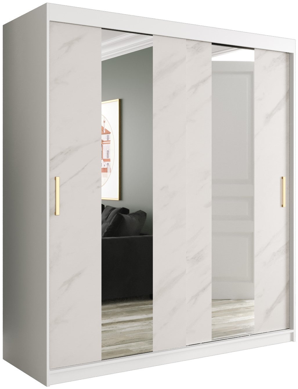 Szafa przesuwna garderoba MARMUR POLE 180 x 62 x 200 cm Biały + Marmur Biały - Abiks Meble