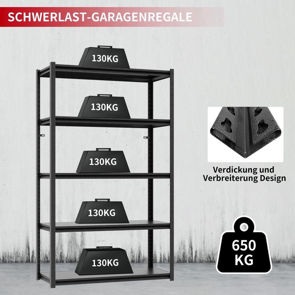 Étagère lourde H198cm – Étagère en métal 650kg de capacité, réglable en hauteur pour garage, atelier et cave, noire - 8