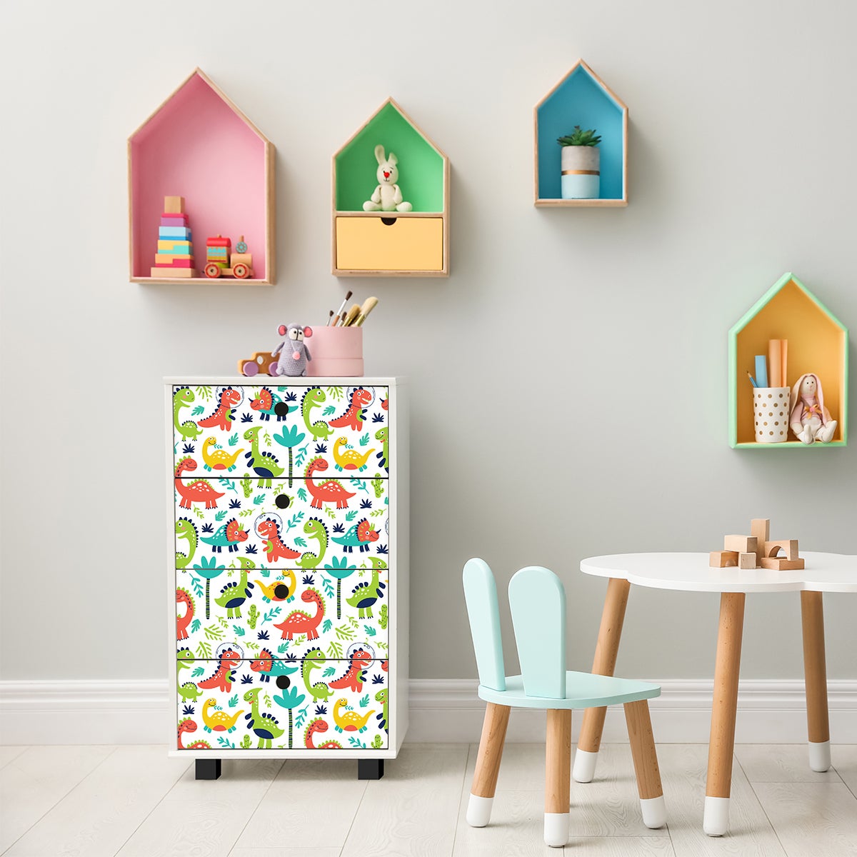 Vinilo infantil dinosaurios espaciales - adhesivo de pared - revestimiento sticker mural decorativo - 60x90cm
