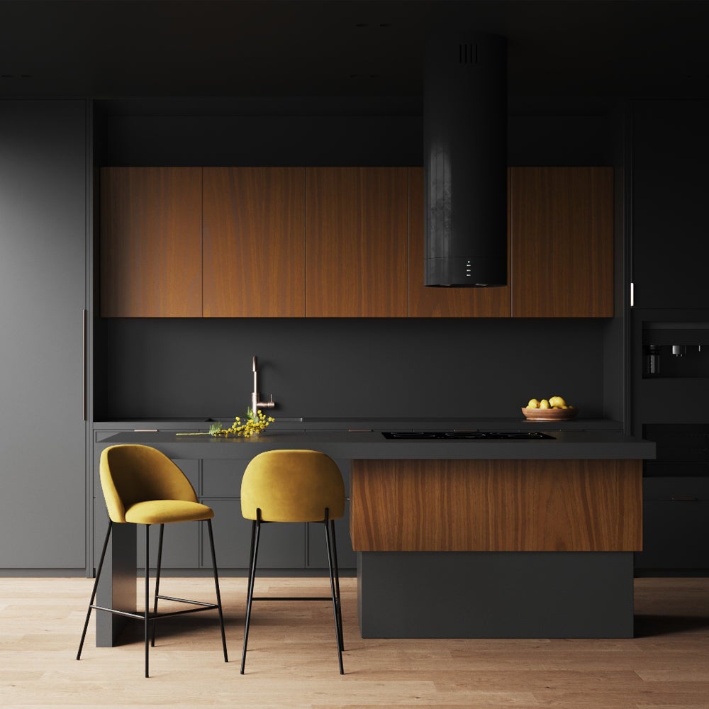 Set di sedie per isola centrale in velluto giallo senape 66 cm