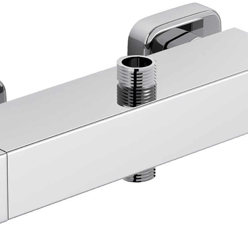 Bateria prysznicowa termostatyczna z 2 wyjściami – wyjście górne 3/4" BSP i wyjście dolne 1/2" BSP – kształt kwadratowy, mosiądz, wykończeni