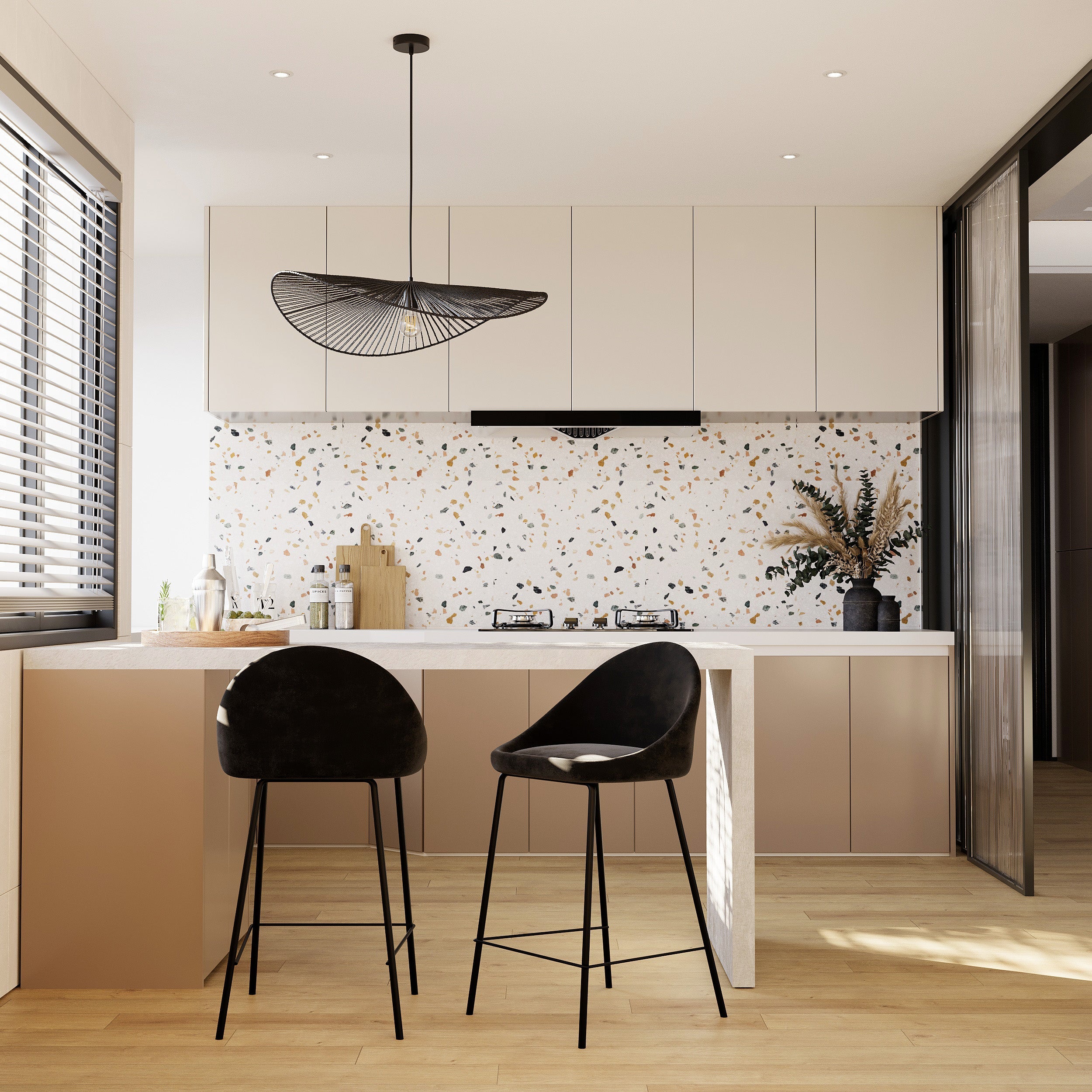 Set de 2 sillas para isla de cocina en terciopelo negro 65 cm - Misty - 2
