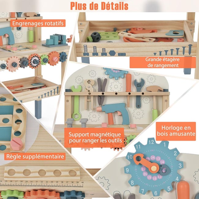 Établi En Bois Enfant Avec Outils – Jouet Éducatif Bricolage Dès 3 Ans, Cadeau Parfait Garçons Filles 3-6 Ans