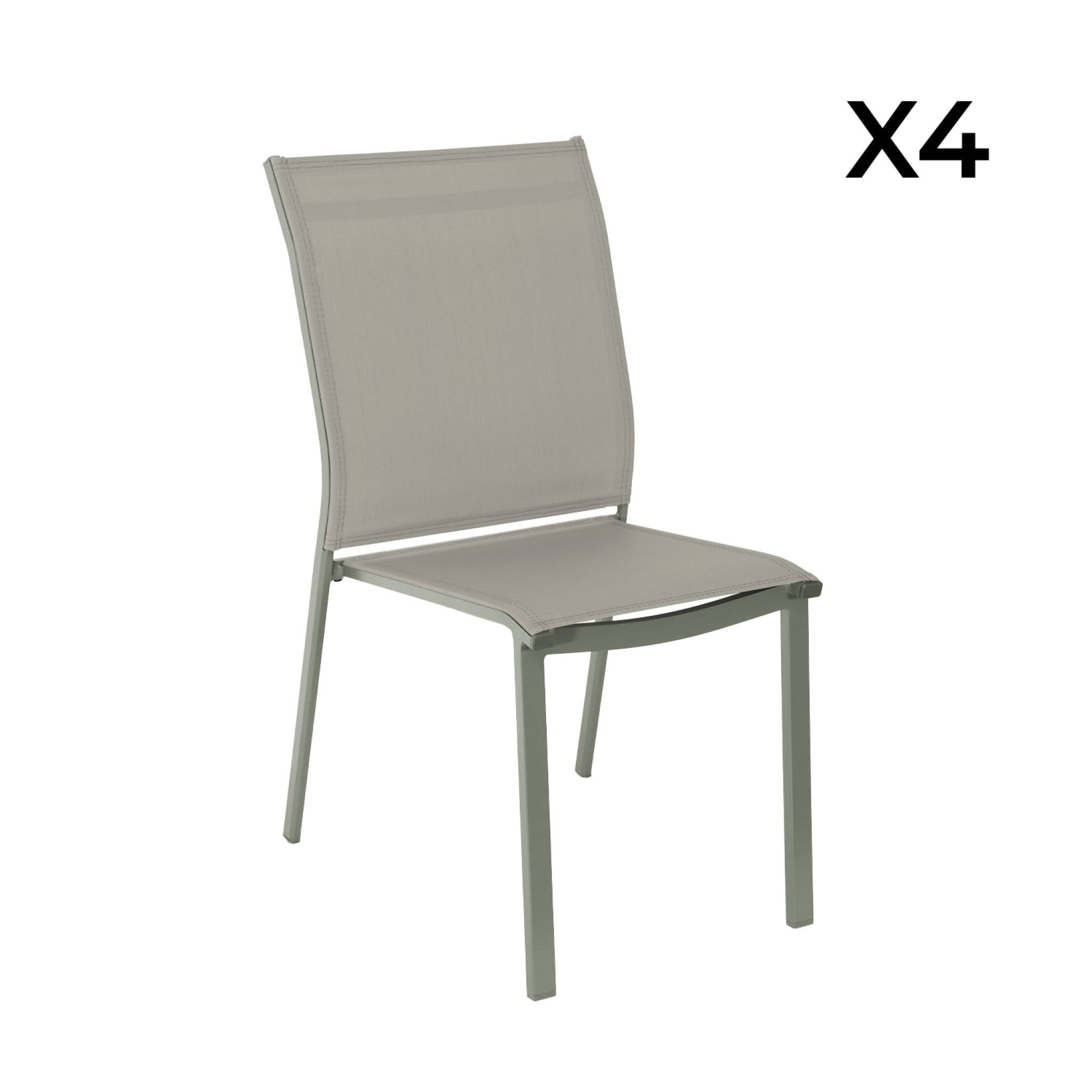 Lot de 4 chaises de jardin CLEVELAND empilables aluminium et textilene kaki. 64.5 x 45.5 x 89.5 cm BUFFALO - 5