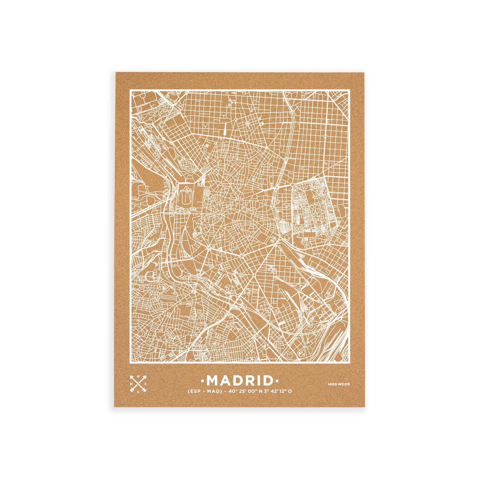 Mapa de corcho - woody map natural madrid / 60 x 45 cm / blanco / sin marco
