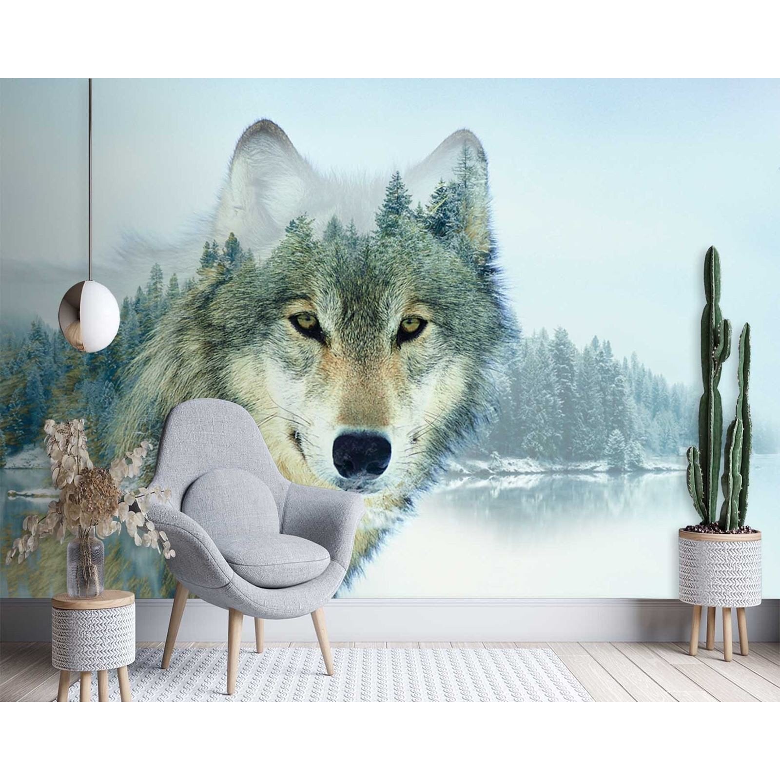 Papier peint loup et un lac - 100 x 70 cm - 2