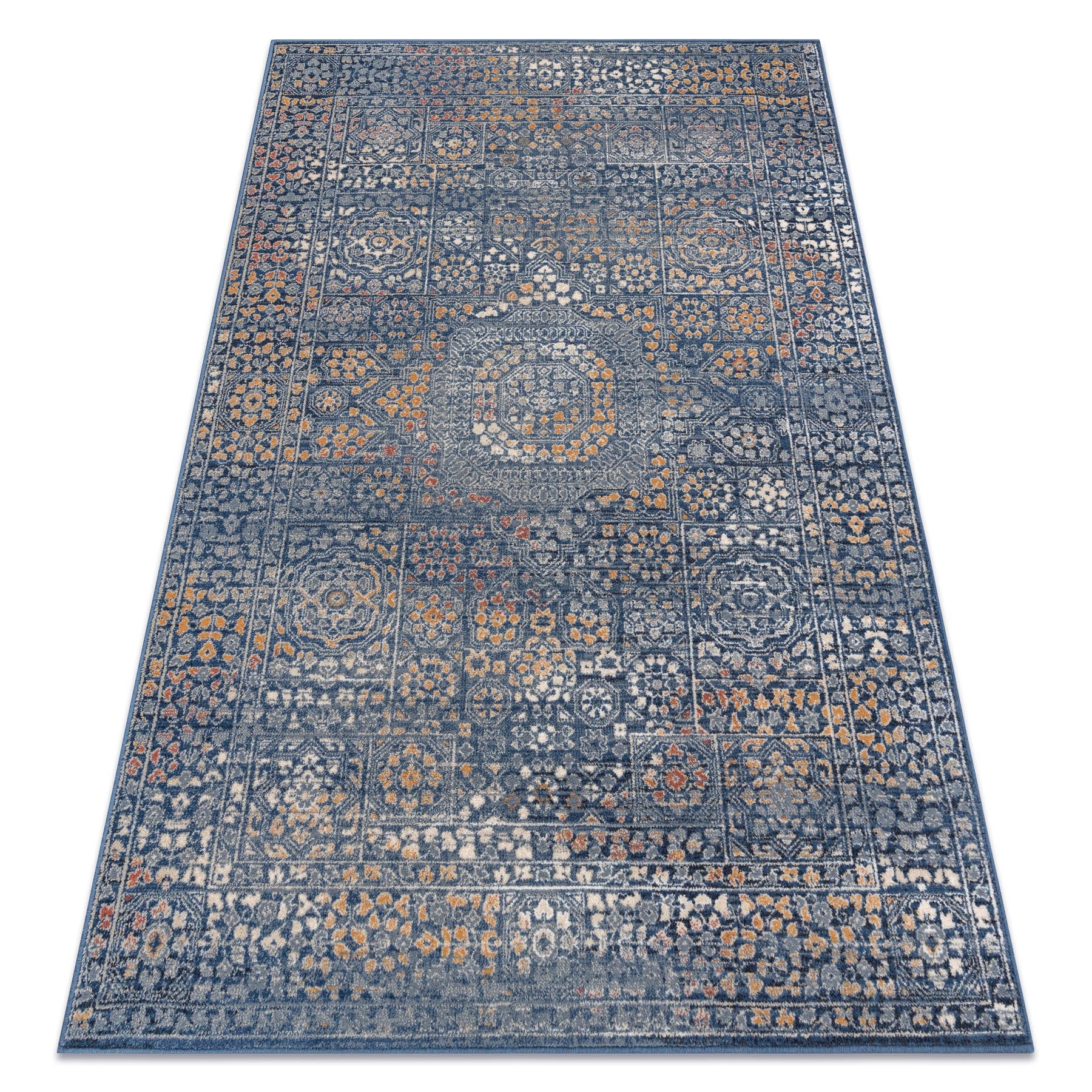 Dywan wełniany NAIN Ornament 7708/51911 granat / pomarańczowy 80x150 cm