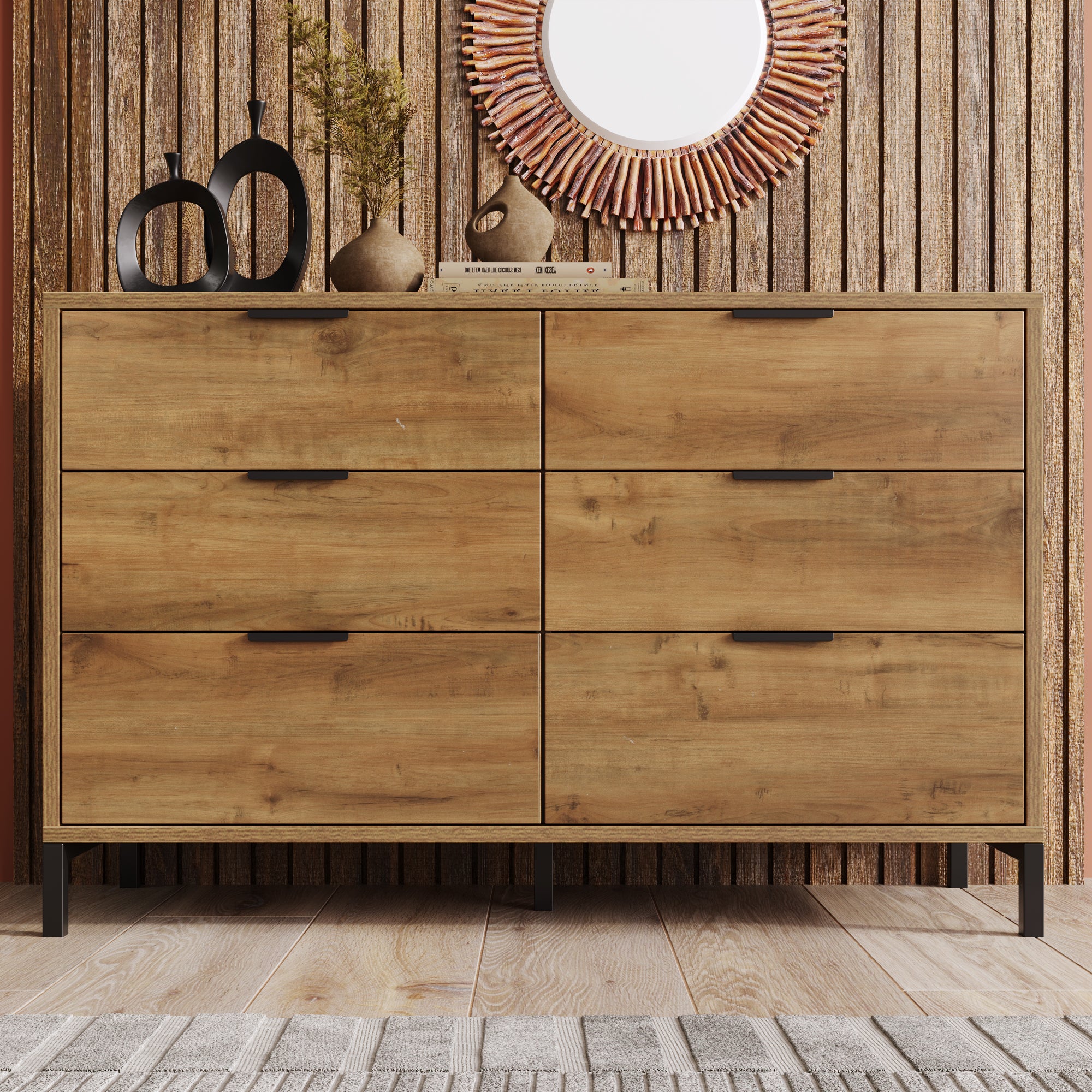 Commode En Tissu WLIVE Avec 6 Tiroirs, Commode De Chambre à Coucher, Organisateur Avec Structure En Acier, Idéale Pour Le Salon, La Chambre D'Enfants, Le Couloir, Industrielle Et Marron Rustique Commode Vasagle