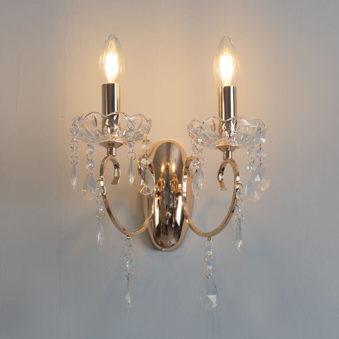 Lampadario Barocco Gocce Cristallo K9 Finitura Oro Paralumi Tessuto Decorato Classico E14 - Foto 3