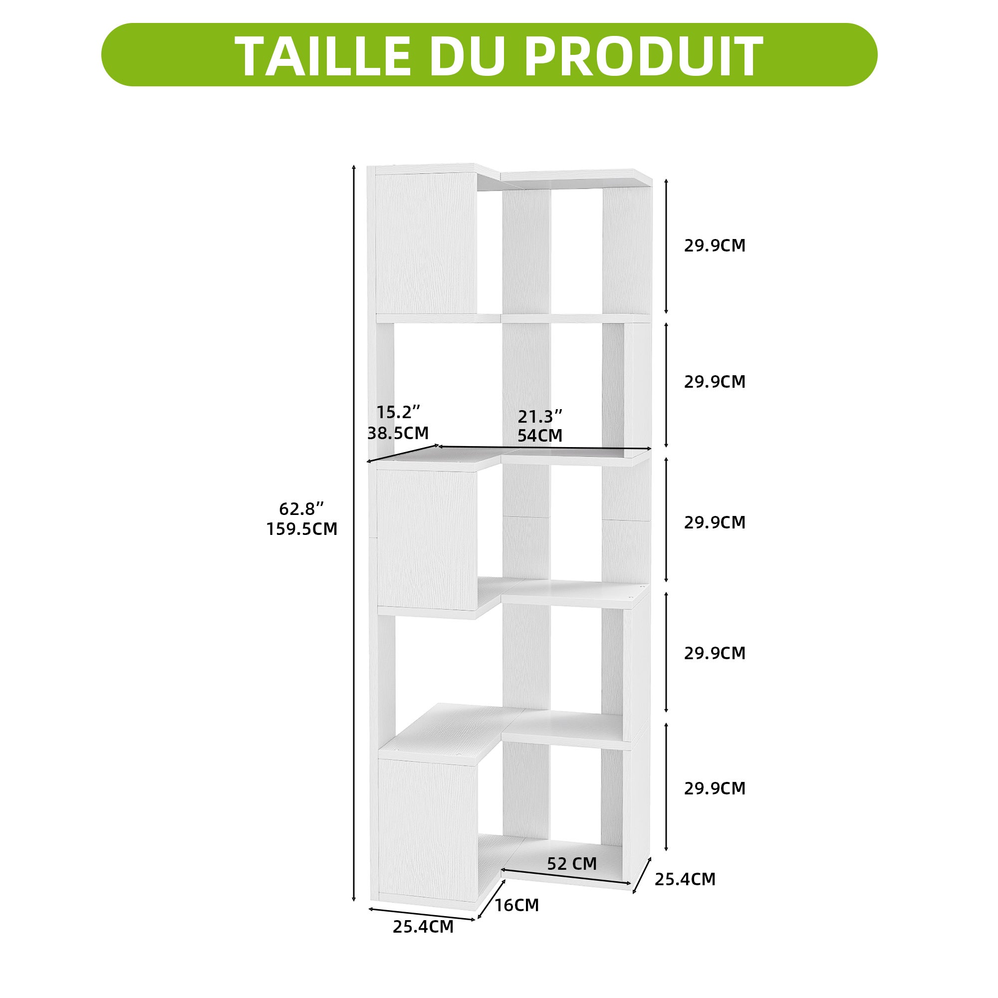 YITAHOME Bibliothèque avec 5 étagères - Autoportante - Chambre à Coucher - 54 x 40cm - Blanc - 4