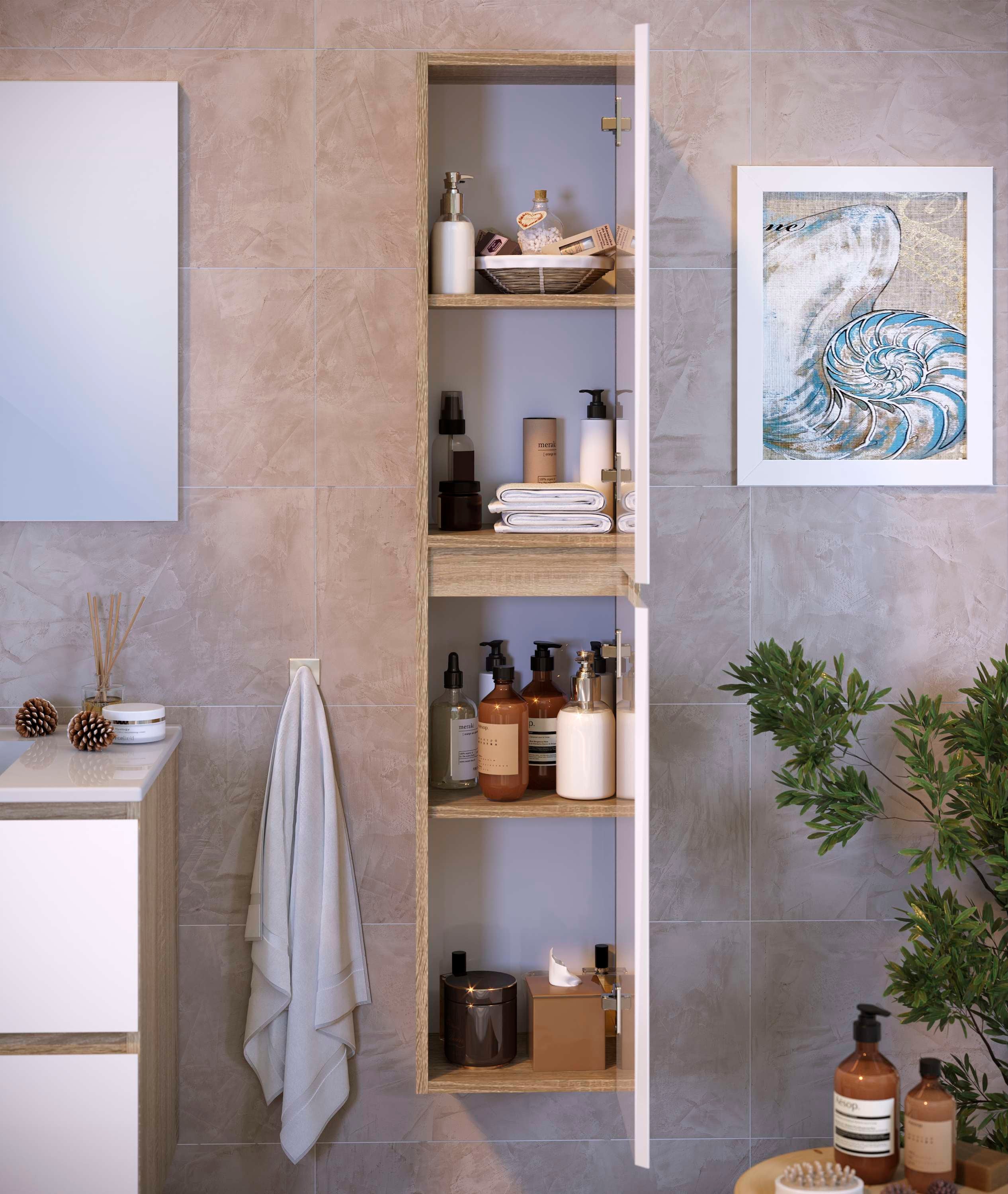 Colonne de salle de bain NELI 2 portes 140x30x27 cm chêne et blanc T-BATH - 4