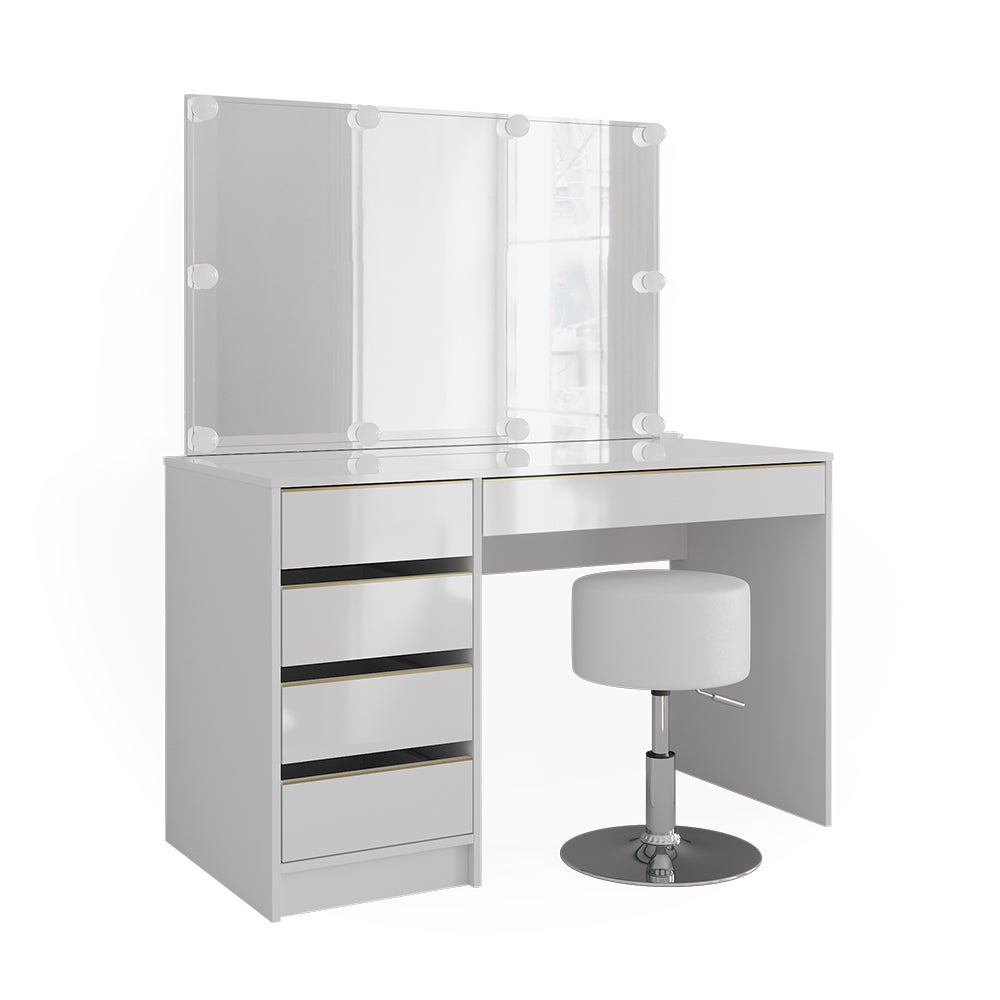 Vicco Toaletka Sherry, Biały/złoty, 120 cm z oświetleniem LED i stołkiem