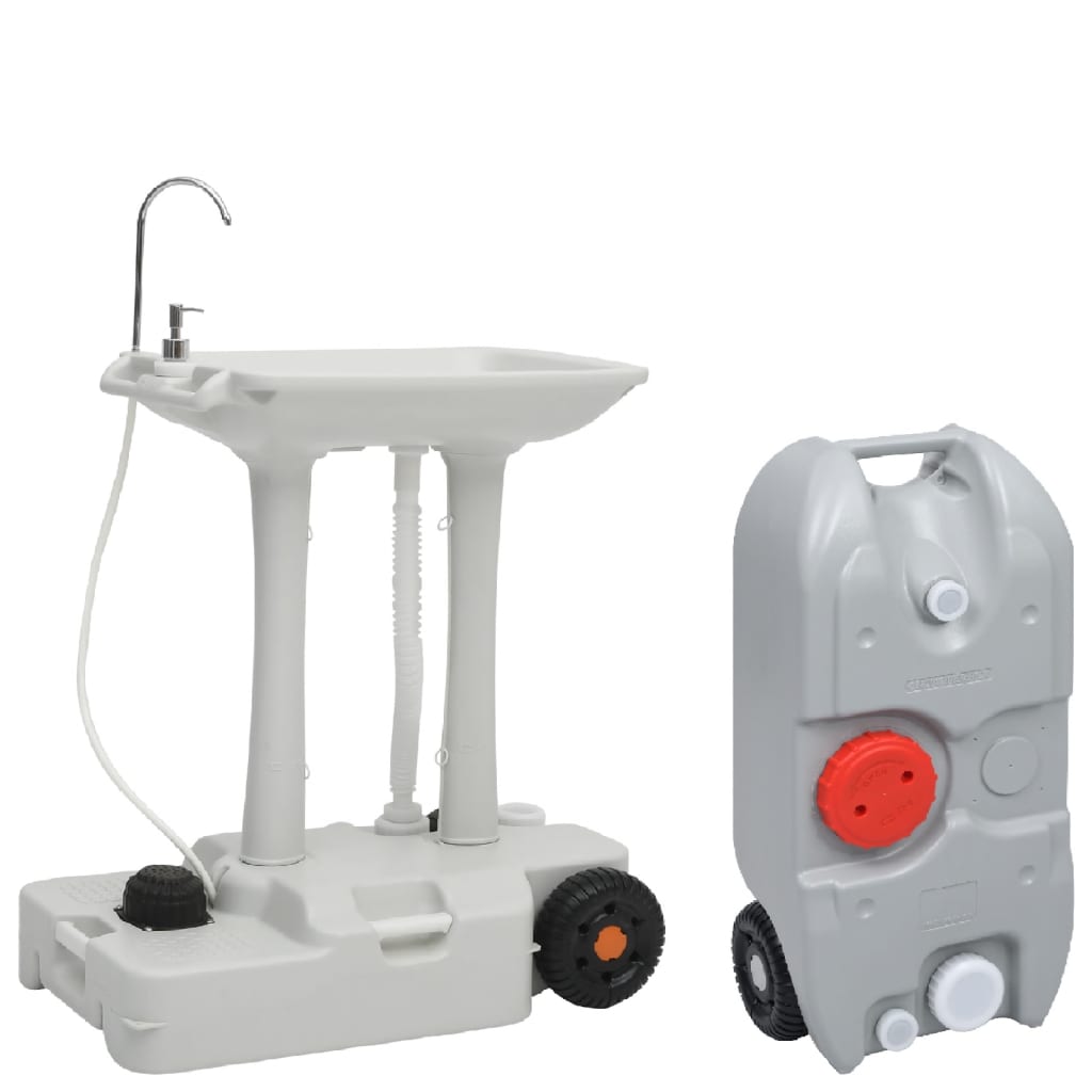 COSTWAY Fregadero Portátil De Camping Con Bomba De Pie, Soporte De Lavabo Con Tanque De Agua De 17L Y Dispensador De Jabón, Estación De Lavado De Manos Con Ruedas Y Porta Toallas