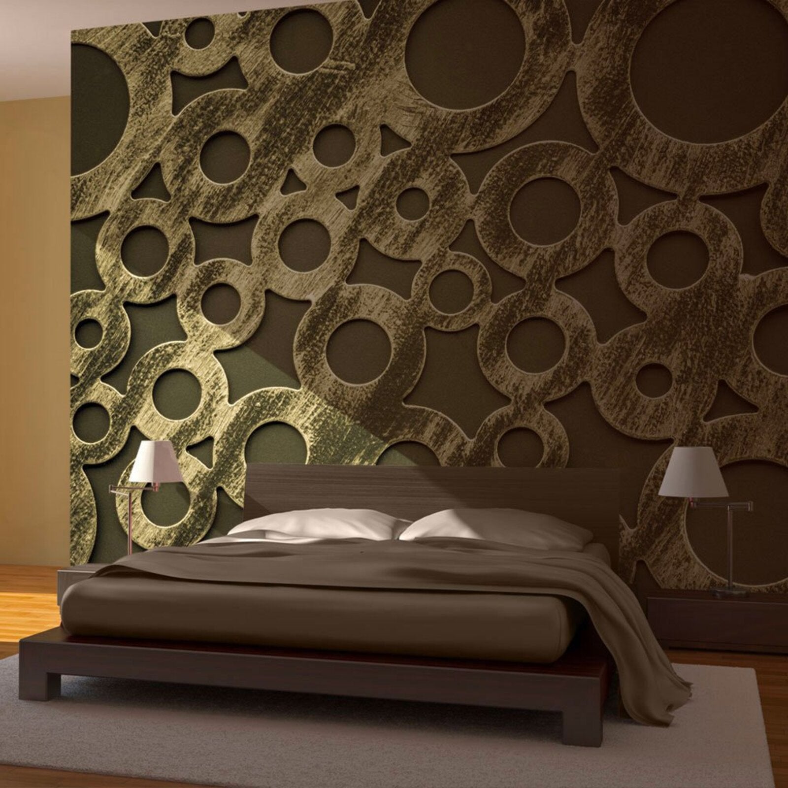 Papier peint cercles en bronze 450 x 270 cm Marron | Leroy Merlin