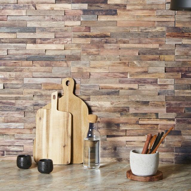 Plaquette de parement mural décoratif en bois FSC - 1–1,8 x 18 x 49,5 cm - Lot de 6 - Aspect Bois FLotté