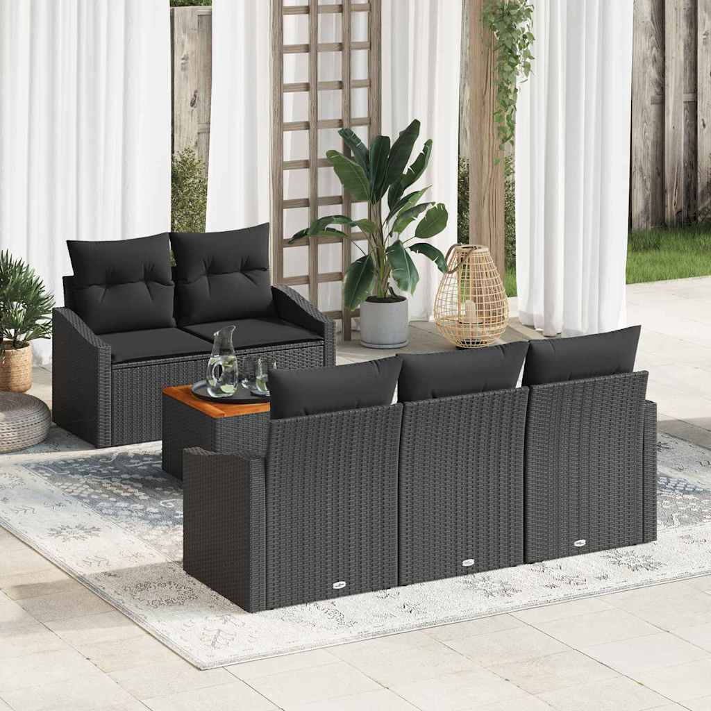 Zestaw Sof na Ogród z poduszką 6 pcs Czarny polirattan vidaXL