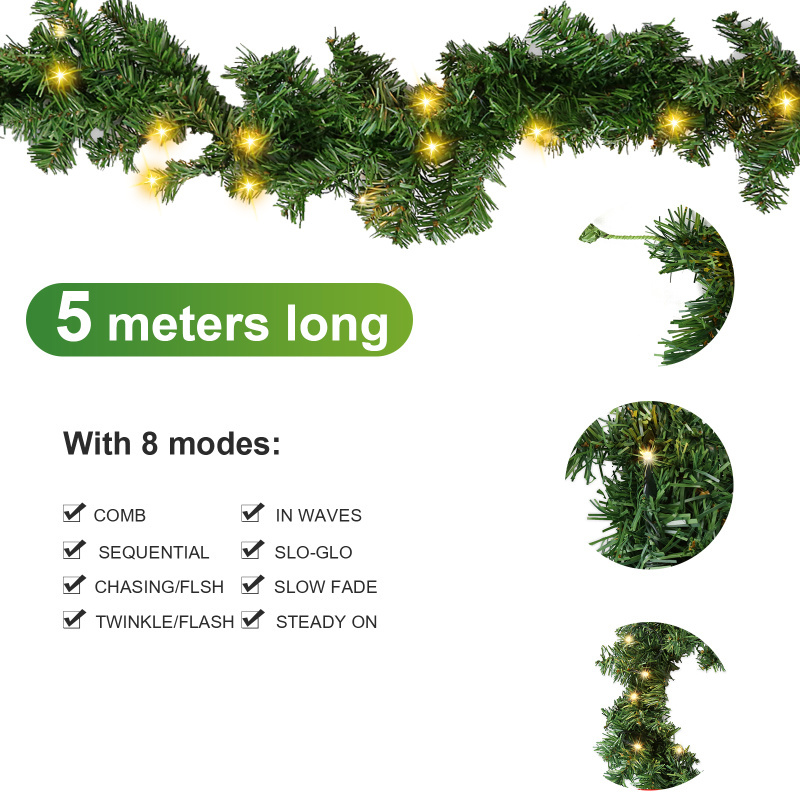 Guirlanda de Natal da Noëll Coroa decorativa luminosa integrada com iluminação 5 metros de cor verde equipada com 100 lâmpadas LED - 2