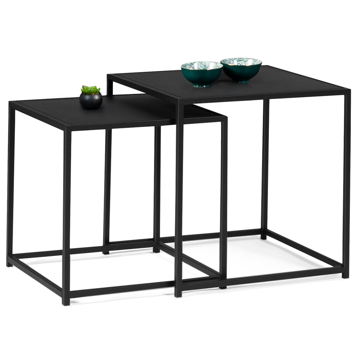Lot de 2 tables basses gigognes DAVIS 40/45 en métal noir mat design industriel - 2