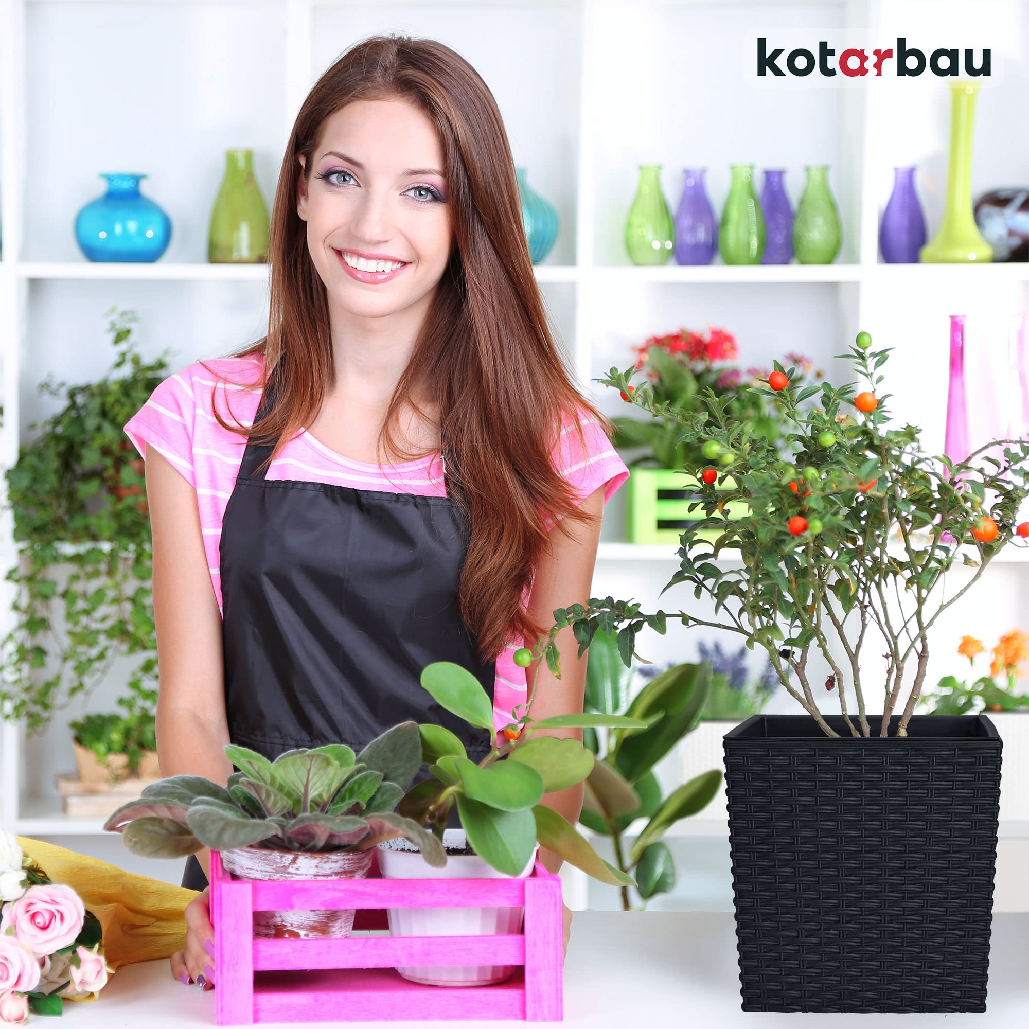 2x donica doniczka 4 l ogrodowa balkonowa taras kwiaty rattan wkład ogród - KOTARBAU - 6
