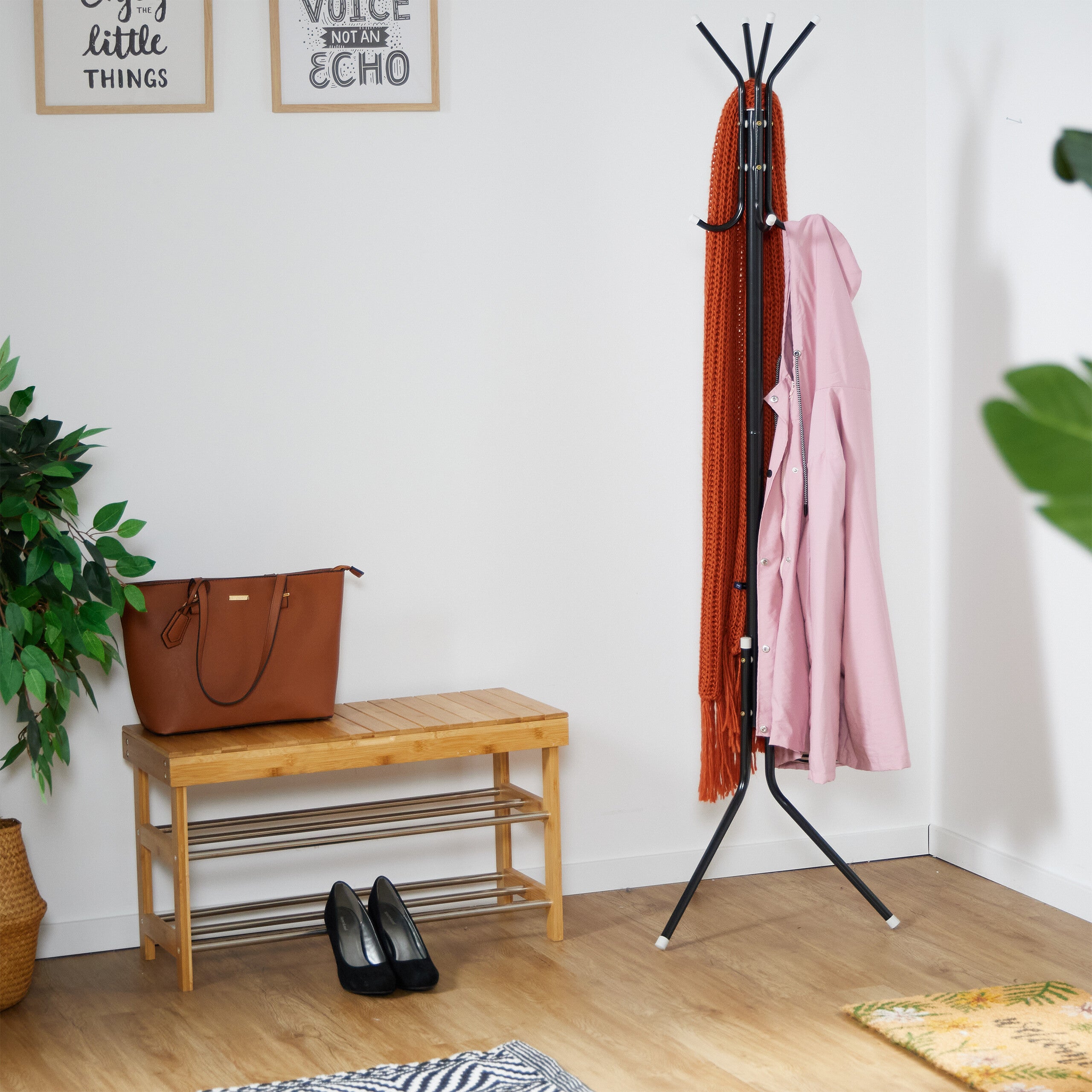 Mobile appendiabiti da ingresso in metallo e legno con ripiani – Colly Shop