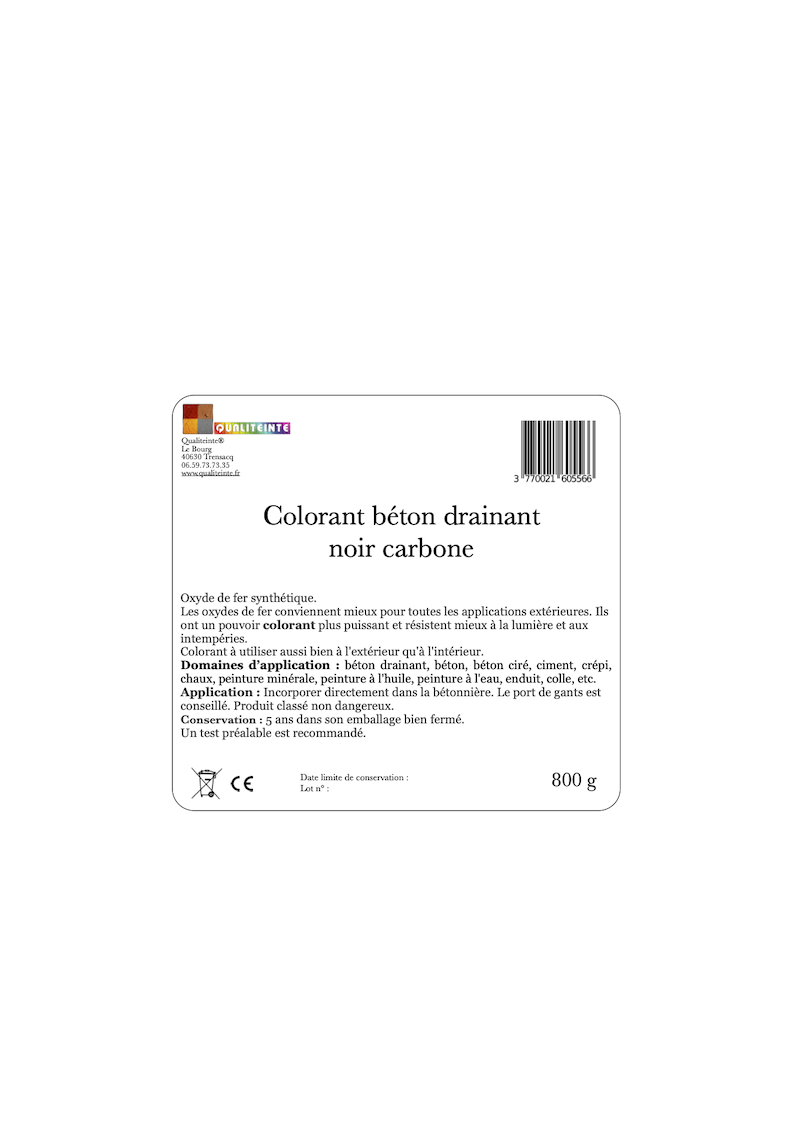 Pigment Colorant Béton Qualiteinte - Noir Carbone - 800 G - Lot de 5 sachets - 6