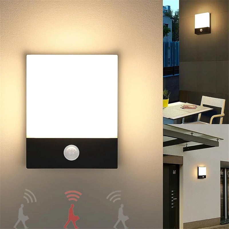 18W Zewnętrzna lampa ścienna LED z czujnikiem ruchu, wodoodporna IP65, czarna