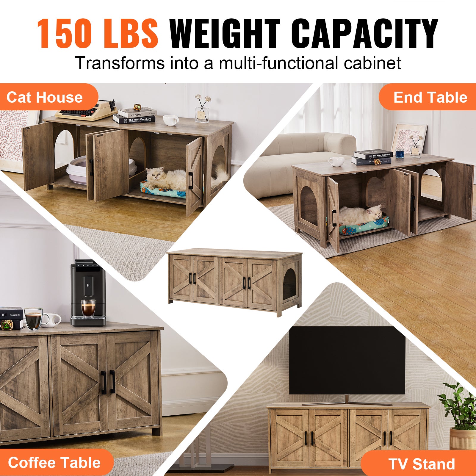 Bac à litière pour 2 chats,SucceBuy armoire en bois grège,47,2