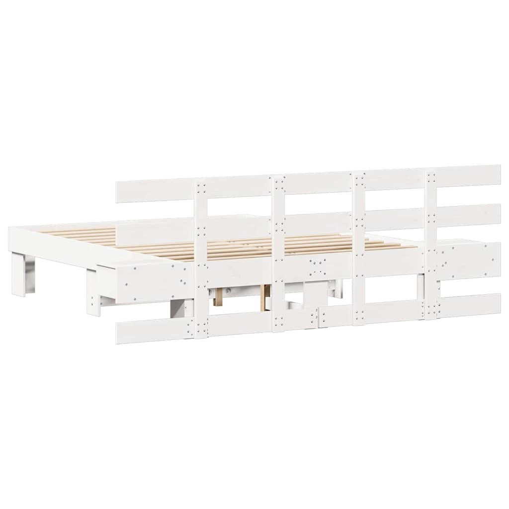 Cadre de lit avec tête de lit en pin massif blanc, 120 × 190 cm - 7
