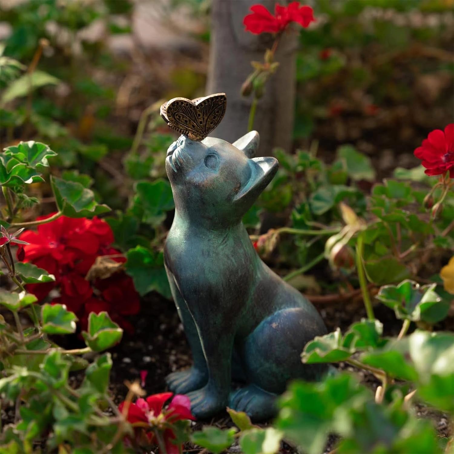 Figurines de jardin décoratives pour l'extérieur chaton avec papillon 11,5P x 10,5l x 20H CM - 4