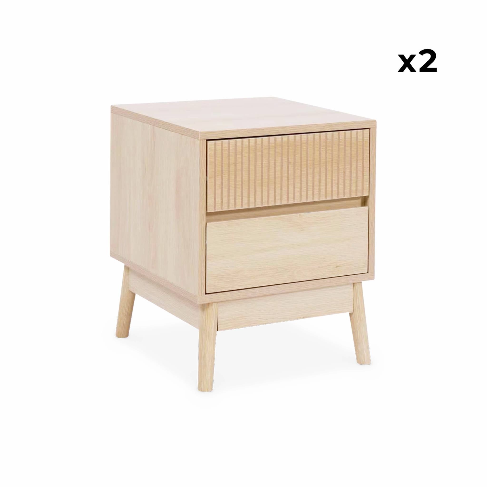 Mesita de noche de 2 cajones con efecto madera, set de 2, Linear, Madera, 39x40x48 cm - 9