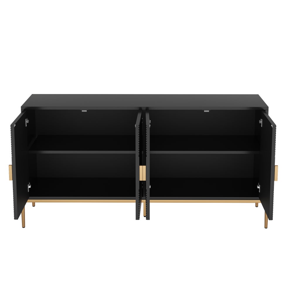 Nowoczesna komoda z 4 drzwiami 162x40x80cm z metalowymi nóżkami w kolorze złotym–komoda o geometrycznym designie i dużą przestrzenią do przechowywania - 6