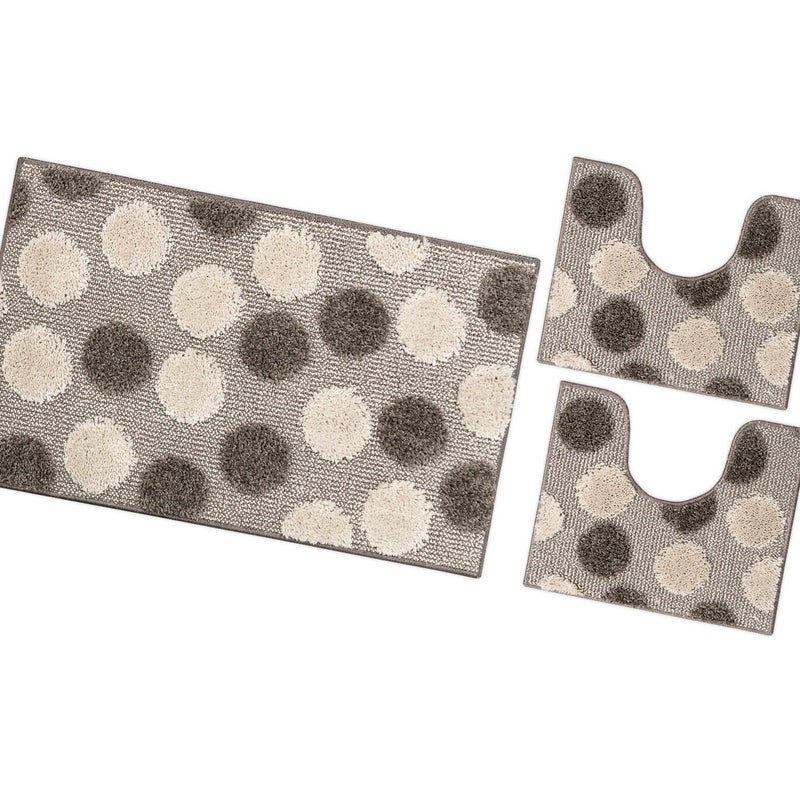 Zestaw 3 Kropki Jasnobrązowe Dywaników łazienkowych Girowater Miękki Chłonny Antypoślizgowy