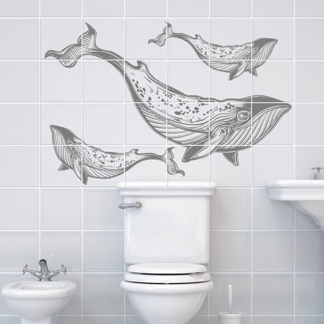 Autocolante Mural Carrelage adhésif Cuisine Salle de Bain - 24 STICKERS WHALE CEMENT TILES - 24stickers15x15cm