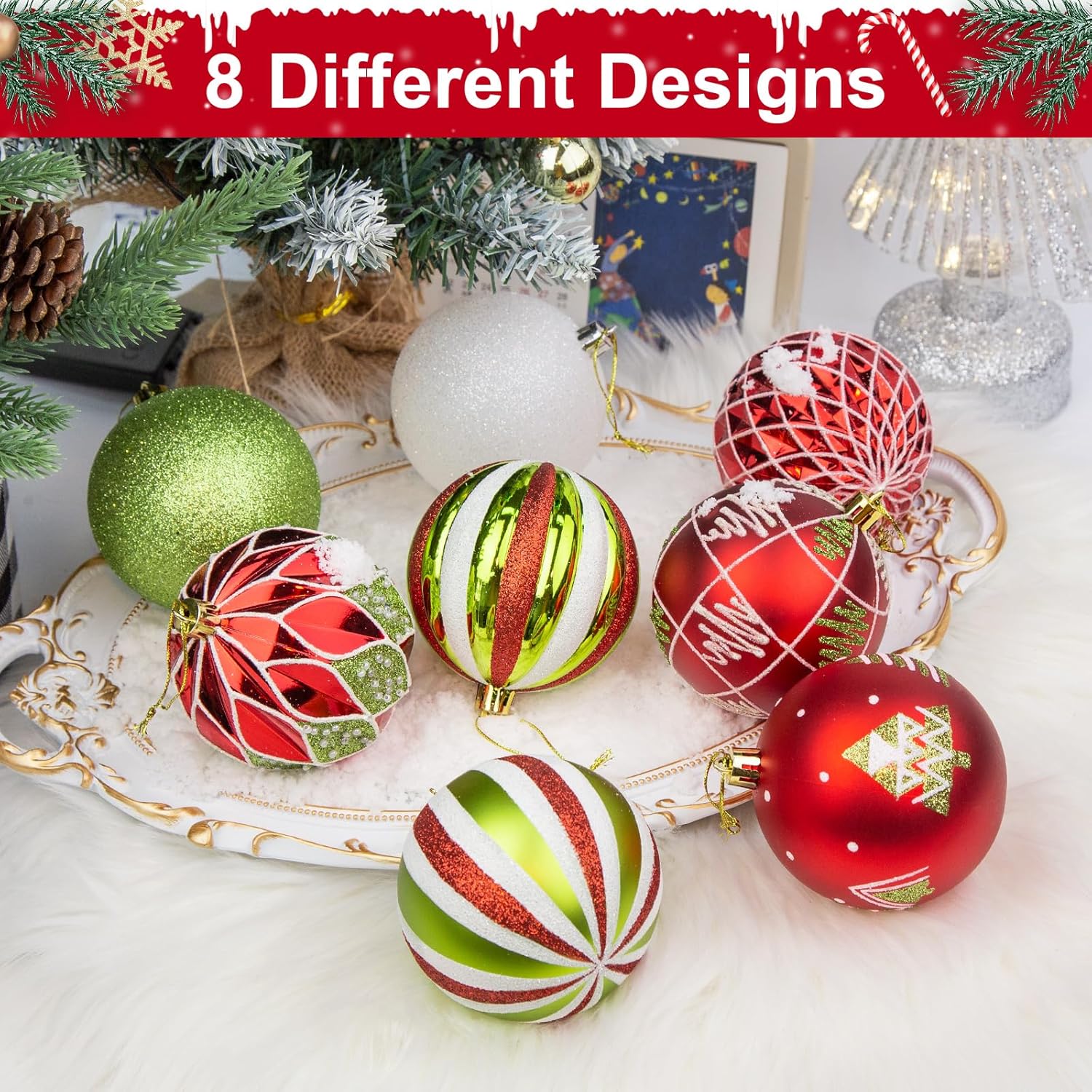 (Rosso e Verde) Decorazioni per Palline di Natale, 16 Pezzi / 3,15 Pollici Decorazioni per Albero di Natale Antiurto Grandi Decorazioni da Appendere p - 4