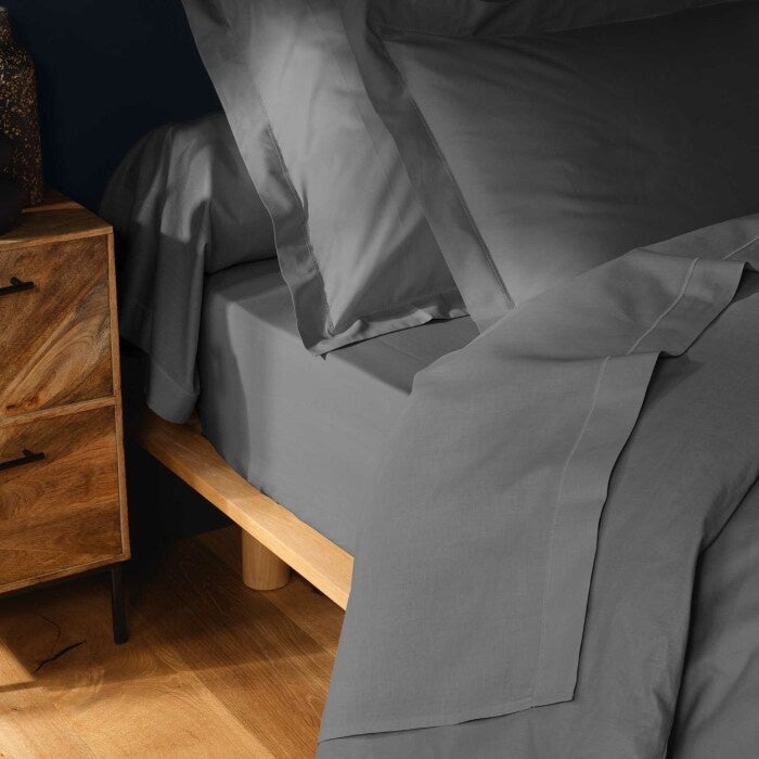 Drap-housse 2 personnes 160 x 200 cm coton 57 fils LINA Anthracite – Bonnet 30 cm - 3