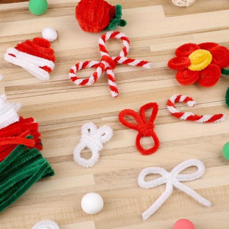 Pipe cleaners chenille, 300 épais en trois couleurs variées (rouge, vert et blanc), fournitures de loisirs créatifs pour décorations de Noël - 3